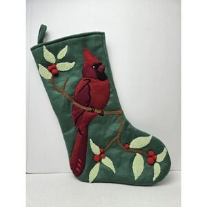 Christmas Stocking Red Bird Cardinal 3D Red Green 18" Enesco 2002